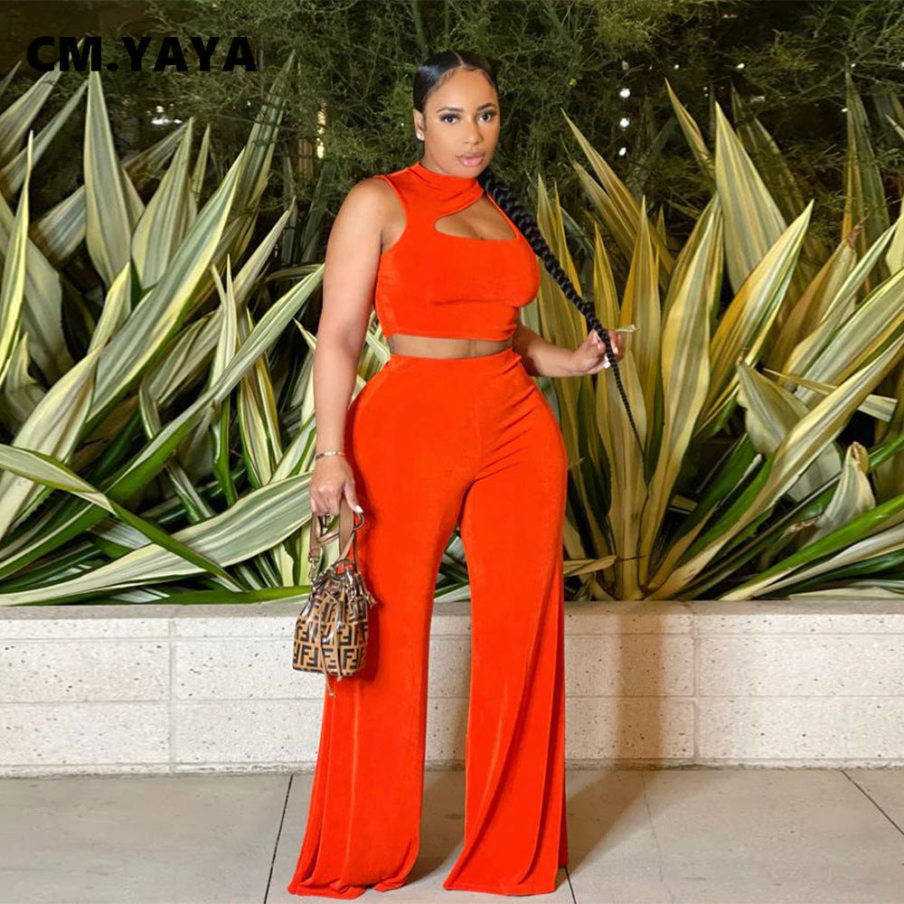 Two 2 Piece Set Outfit Summer Wide Leg Straight Pants Suit and Crop To –  Iyla-jenae