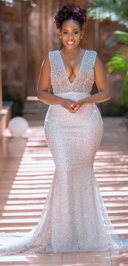 Sweet sparkle white maxi fitted dress