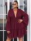 Plus Size Flare Sleeve Plunge Mini Dress