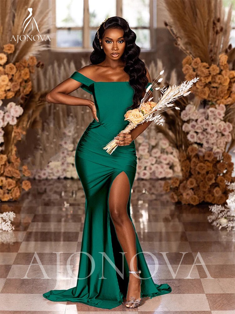 Emerald Green Mermaid One Shoulder High Slit Cheap Bridesmaid Dresses, –  SposaDresses