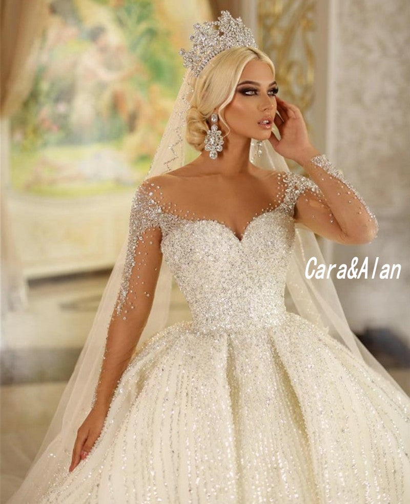 CG66 Luxury Burgundy Gold embroidery Arabic Wedding Dress - Nirvanafourteen