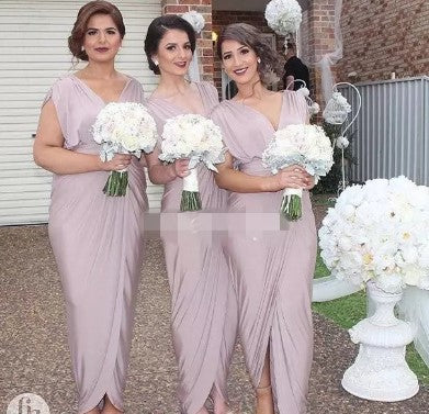 Lavender Bridesmaid Dresses V Neck Ruched Pleats Mermaid Ankle Length Plus Size Maid of Honor Gown Slit for Country Beach Wedding