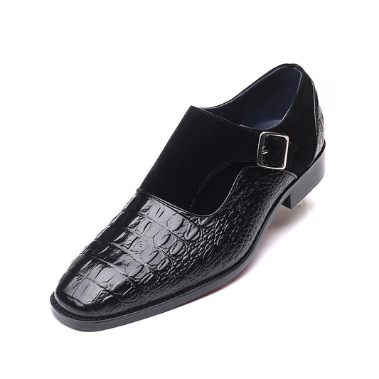 Crocodile Pattern Trendy Business Formal Wear Pointed Leather Shoes Men's Side Buckle Leather Shoes