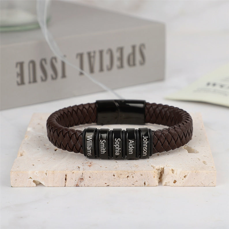Braided and personalized leather bracelet for men  ZYMALA