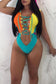 High cut one piece cut out laced multicolo