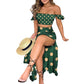 A Two Piece Dresses Set  Short Sleeve Off Shoulder Crop Top Summer Casual Split Long Dresses