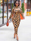 Camo Leopard Print Sexy 2 Piece Set Women Outfit High Neck Long Sleeve Cutout Bodycon