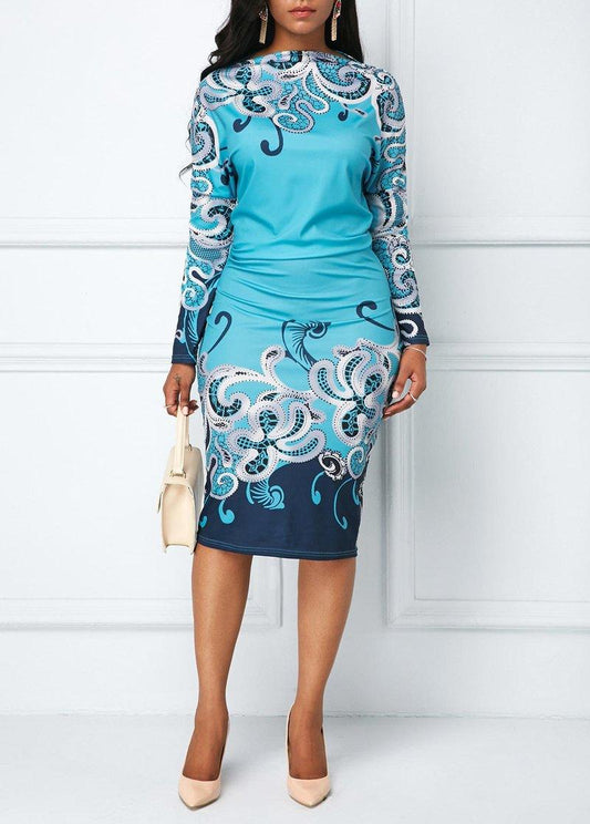 Casual Dresses Plus Size Floral Print Office Bodycon Vintage Elegant Elasticity