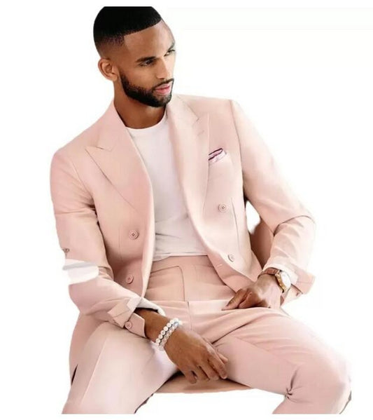 Pieces Pink Wedding Tuxedos Slim Fit  Men Suits Tuxedo  Prom Groom Formal Wear Custom Made Blazer Jacket Pants