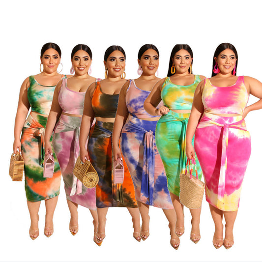L- 5XL Women plus size dress sets tie dye tank top Curvy 2.0