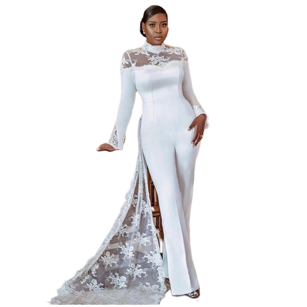 Vintage Lace Jumpsuit Long Sheath Wedding Dress With Detachable Train Long  Sleeve Bridal Gown For Civil Bride Wear In Nigeria From Weddingsalon,  $162.69